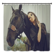 Beautiful Young Woman And Her Horse Bath Decor 70304349