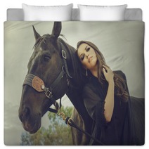 Beautiful Young Woman And Her Horse Bedding 70304349
