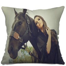 Beautiful Young Woman And Her Horse Pillows 70304349