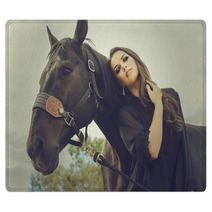 Beautiful Young Woman And Her Horse Rugs 70304349