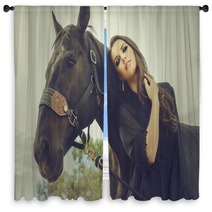 Beautiful Young Woman And Her Horse Window Curtains 70304349