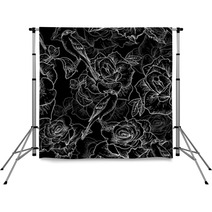 BeautifulSeamless Rose Background With Birds Backdrops 57703407
