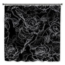 BeautifulSeamless Rose Background With Birds Bath Decor 57703407