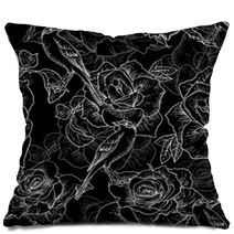 BeautifulSeamless Rose Background With Birds Pillows 57703407