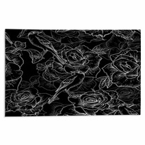 BeautifulSeamless Rose Background With Birds Rugs 57703407