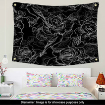 BeautifulSeamless Rose Background With Birds Wall Art 57703407