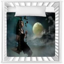 Beauty Brunette Swinging In Night Heaven Nursery Decor 39256300