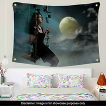 Beauty Brunette Swinging In Night Heaven Wall Art 39256300