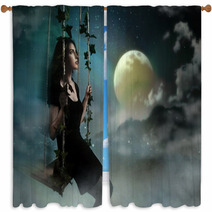 Beauty Brunette Swinging In Night Heaven Window Curtains 39256300