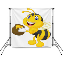 Bee Cartoon Holding Honey Bucket Backdrops 63173202