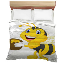 Bee Cartoon Holding Honey Bucket Bedding 63173202