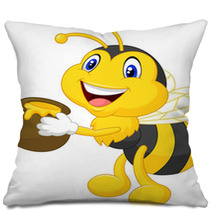 Bee Cartoon Holding Honey Bucket Pillows 63173202