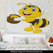 Bee Cartoon Holding Honey Bucket Wall Art 63173202