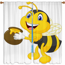 Bee Cartoon Holding Honey Bucket Window Curtains 63173202