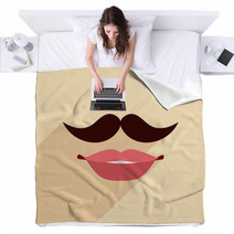 Beige Background With Hipster Mustache Design Blankets 68128023
