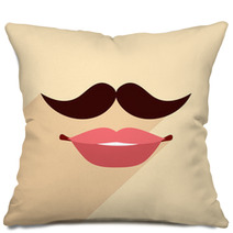 Beige Background With Hipster Mustache Design Pillows 68128023