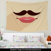 Beige Background With Hipster Mustache Design Wall Art 68128023