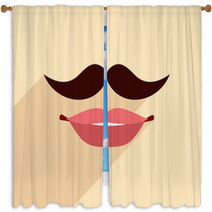 Beige Background With Hipster Mustache Design Window Curtains 68128023