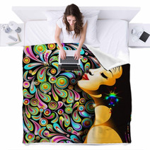 Bella Ragazza Bacio-Girl's Kiss-Colorful Pop Art Design Blankets 41817371