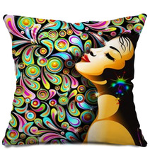 Bella Ragazza Bacio-Girl's Kiss-Colorful Pop Art Design Pillows 41817371