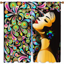 Bella Ragazza Bacio-Girl's Kiss-Colorful Pop Art Design Window Curtains 41817371