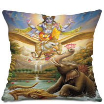 BHAGWAN VISHNU SAVING ELEPHENT FROM THE JAW OF CROCODILE Pillows 4743031