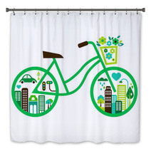 Bicycle With Green City - Vector Bath Decor 42137358