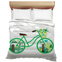 Bicycle With Green City - Vector Bedding 42137358