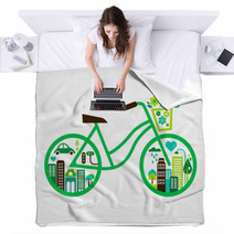 Bicycle With Green City - Vector Blankets 42137358