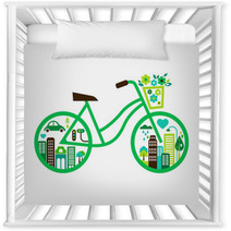 Bicycle With Green City - Vector Nursery Decor 42137358