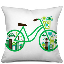 Bicycle With Green City - Vector Pillows 42137358