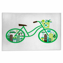 Bicycle With Green City - Vector Rugs 42137358