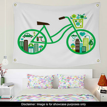 Bicycle With Green City - Vector Wall Art 42137358