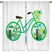 Bicycle With Green City - Vector Window Curtains 42137358