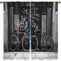Bicycles B&W Image Window Curtains 50827432