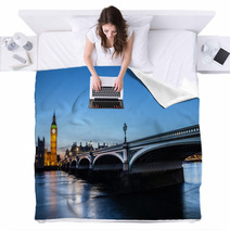 Big Ben And House Of Parliament At Night, London, United Kingdom Blankets 51298761