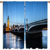 Big Ben And House Of Parliament At Night, London, United Kingdom Window Curtains 51298761