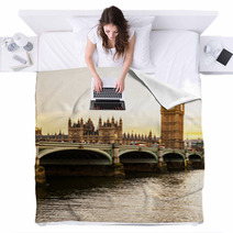 Big Ben Clock Tower And Parliament House At City Of Westminster, Blankets 51382984