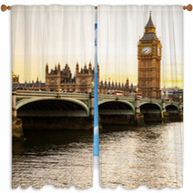 Big Ben Clock Tower And Parliament House At City Of Westminster, Window Curtains 51382984