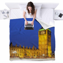 Big Ben Illuminated At Night, London Blankets 56945890