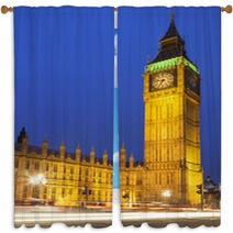 Big Ben Illuminated At Night, London Window Curtains 56945890