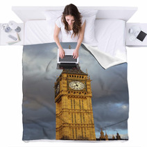 Big Ben In London With Clouds Background Blankets 65422449