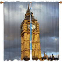 Big Ben In London With Clouds Background Window Curtains 65422449