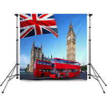 Big Ben With City Bus And Flag Of England, London Backdrops 41680227