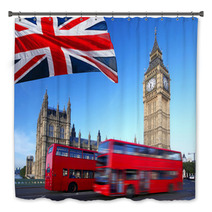 Big Ben With City Bus And Flag Of England, London Bath Decor 41680227