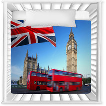 Big Ben With City Bus And Flag Of England, London Nursery Decor 41680227