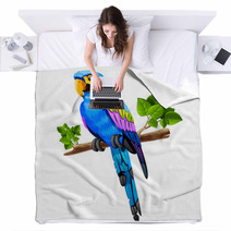 Big Blue Parrot On A Branch Blankets 61989367