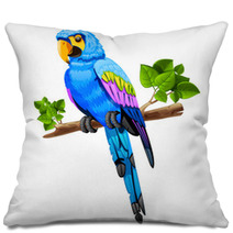 Big Blue Parrot On A Branch Pillows 61989367
