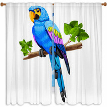 Big Blue Parrot On A Branch Window Curtains 61989367
