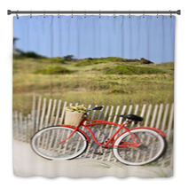 Bike Leaning Against Fence At Beach. Bath Decor 2984949